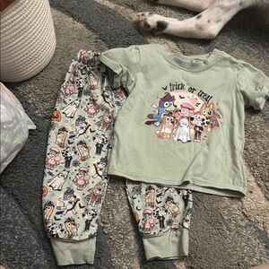 Kids Green Trick or Treat Pajama Set